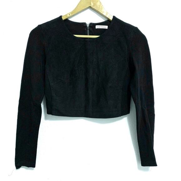 Club Monaco Black Faux Suede Long Sleeve Crop Top - Picture 12 of 12